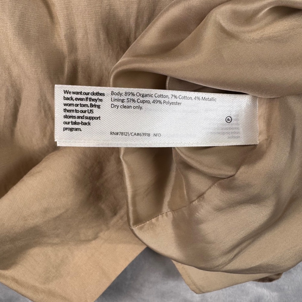 Eileen Fisher Tan Organic Cotton Metallic Shift Dress 3/4 Sleeve Pockets SP - Picture 8 of 9